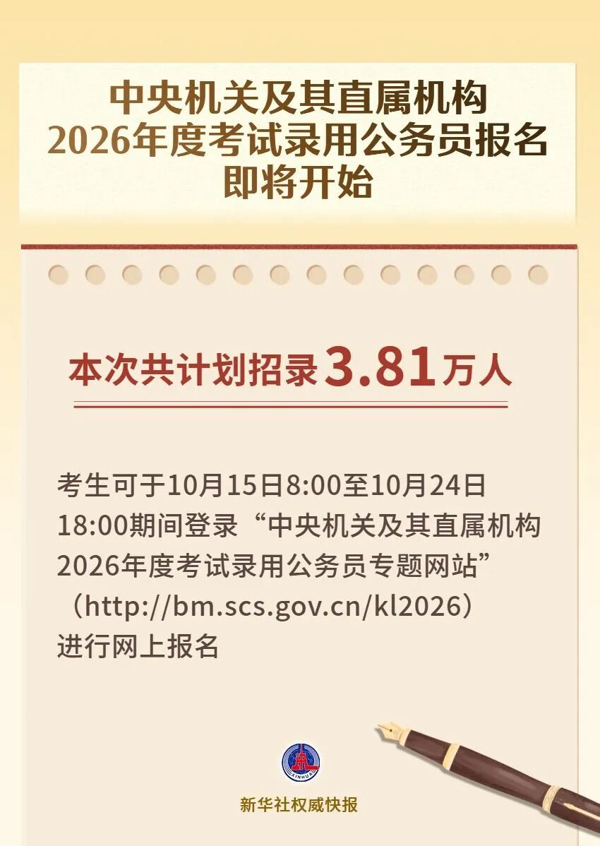 计划招录3.81万人！2026国考明起报名